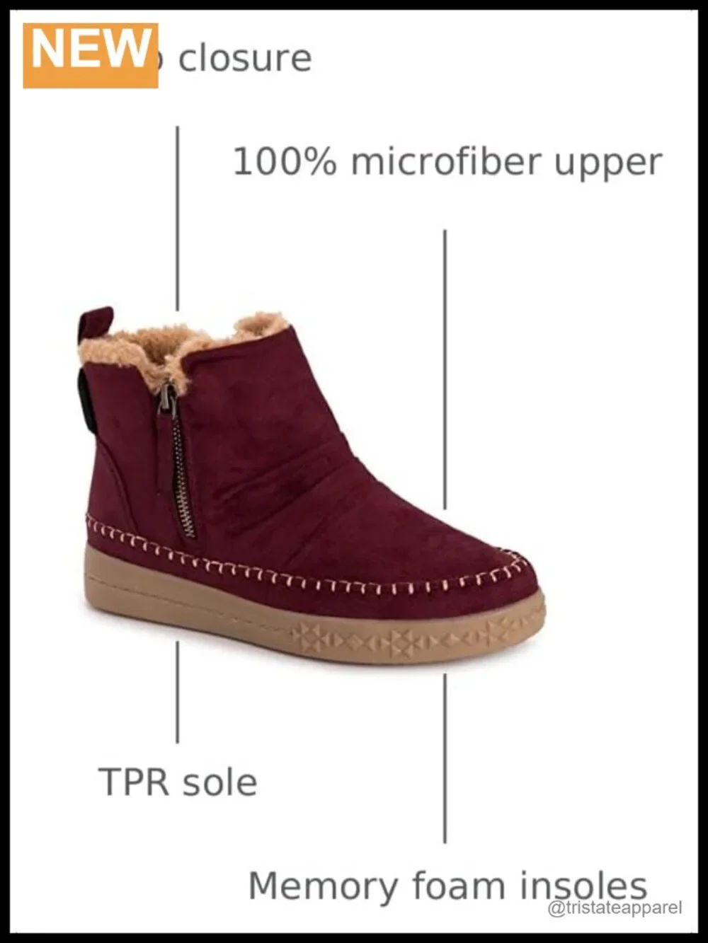 MUK LUKS Women's Ankle Bootie Memory Foam Water Resistant Zip